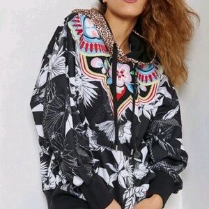 ADIDAS x Farm Rio Black Graphic Hoodie with Colorful Floral Design Sweatshirt, S